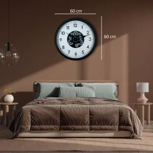 Siyah Metal Çarklı Duvar Saati 60 cm · Model C-6005B
