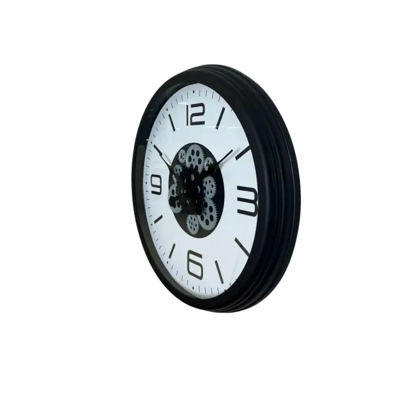Siyah Metal Çarklı Duvar Saati 60 cm · Model C-6008B