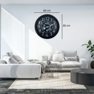 Siyah Metal Çarklı Duvar Saati 60 cm · Model C-6024B