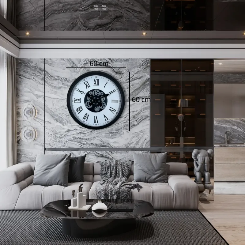 Siyah Metal Çarklı Duvar Saati 60 cm · Model C-6054B