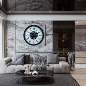 Siyah Metal Çarklı Duvar Saati 60 cm · Model C-6054B