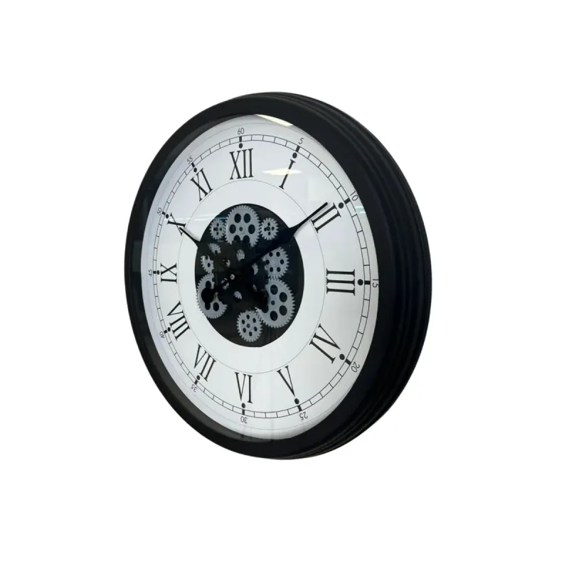 Roma Rakamlı Siyah Metal Çarklı Duvar Saati 60 cm · Model C-6055B