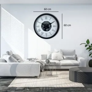 Roma Rakamlı Siyah Metal Çarklı Duvar Saati 60 cm · Model C-6055B