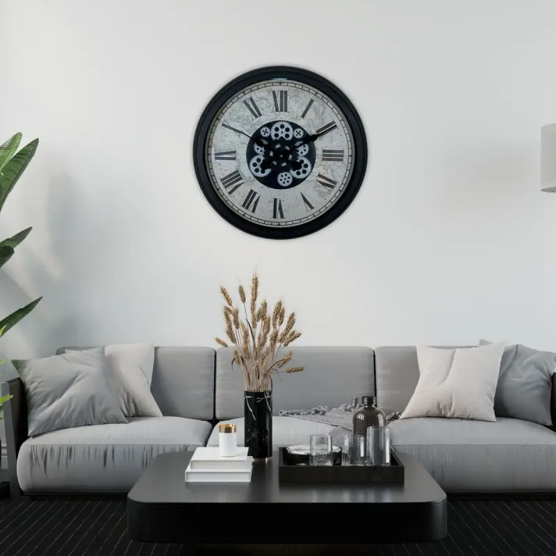 Siyah Metal Çarklı Duvar Saati 60 cm · Model C-6057B