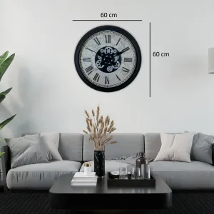 Siyah Metal Çarklı Duvar Saati 60 cm · Model C-6057B