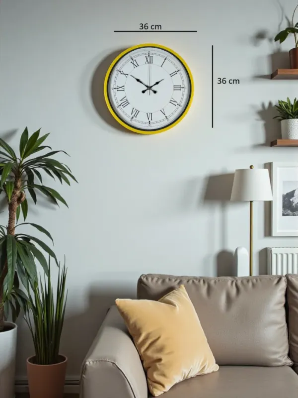 Roma Rakamlı Sarı Plastik Duvar Saati 36 cm · Model PP-3655Y