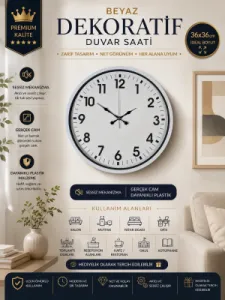 Beyaz Plastik Duvar Saati 36 cm · Model PP-3601W