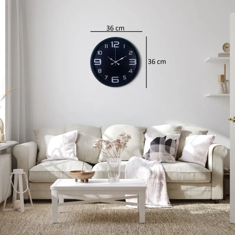 Siyah Plastik Duvar Saati 36 cm · Model PP-3609B