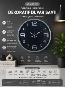 Gri Plastik Duvar Saati 36 cm · Model PP-3609K
