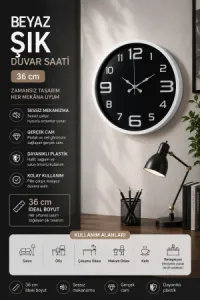 Beyaz Plastik Duvar Saati 36 cm · Model PP-3609W