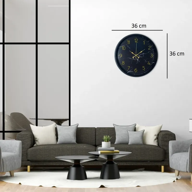 Desenli Siyah Plastik Duvar Saati 36 cm · Model PP-3611B