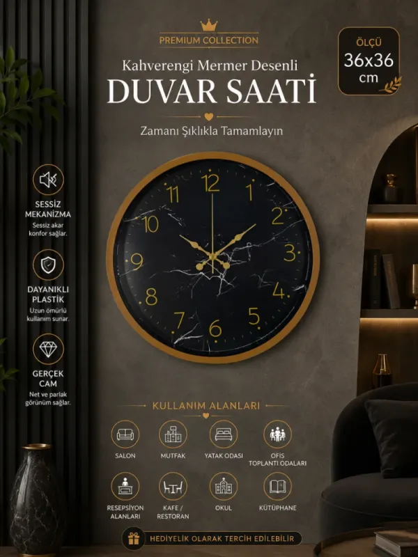 Desenli Kahverengi Plastik Duvar Saati 36 cm · Model PP-3611I