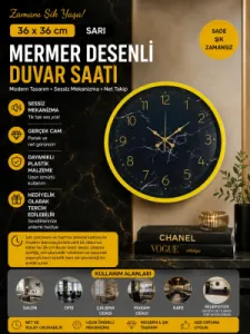 Desenli Sarı Plastik Duvar Saati 36 cm · Model PP-3611Y