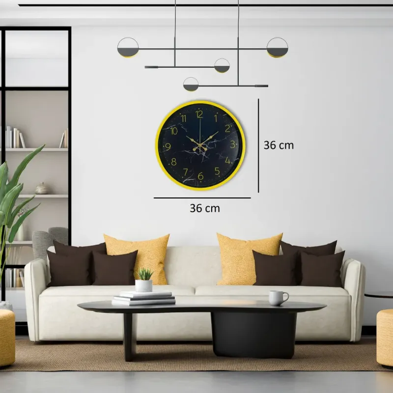 Desenli Sarı Plastik Duvar Saati 36 cm · Model PP-3611Y