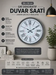 Gri Plastik Duvar Saati 36 cm · Model PP-3652K