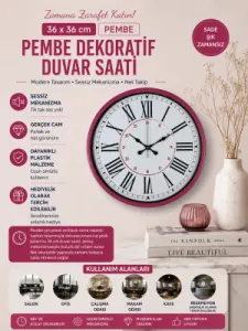 Pembe Plastik Duvar Saati 36 cm · Model PP-3652P