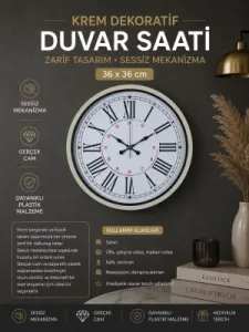 Krem Plastik Duvar Saati 36 cm · Model PP-3652X