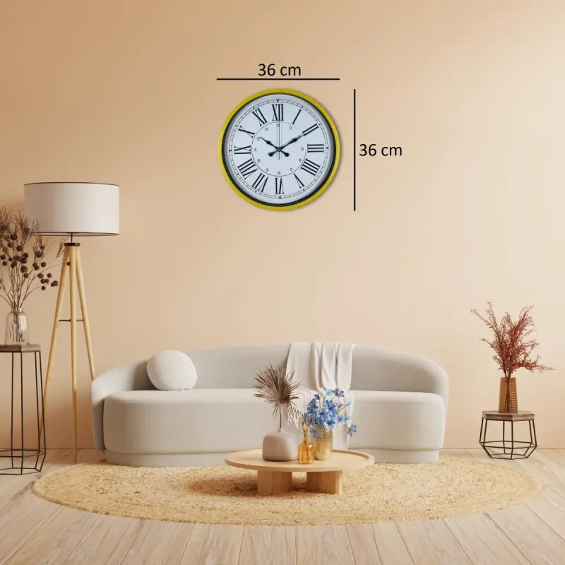 Roma Rakamlı Sarı Plastik Duvar Saati 36 cm · Model PP-3652Y