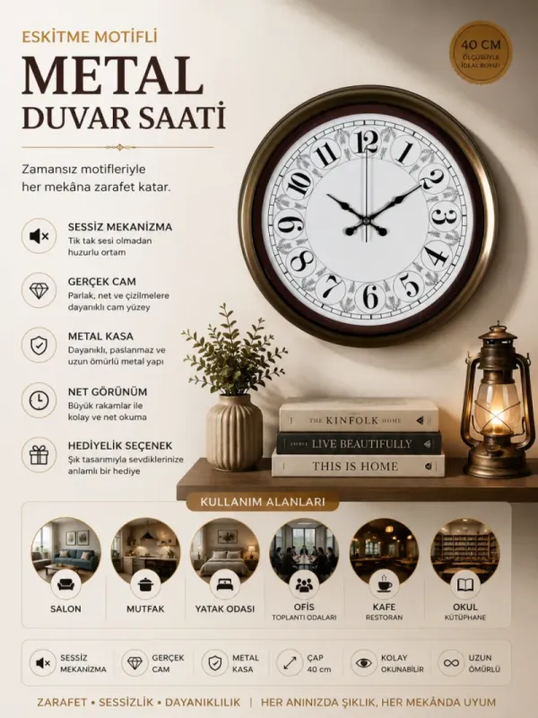 Eskitme Metal Duvar Saati 40 cm · Model 4025E