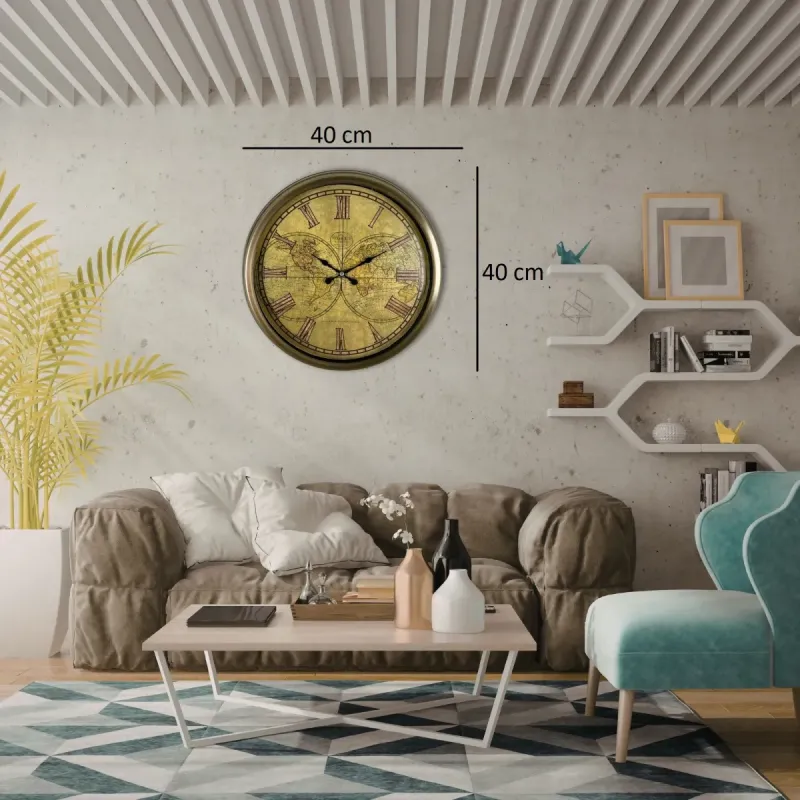 Retro Görünümlü Eskitme Metal Duvar Saati 40 cm · Model 4066E