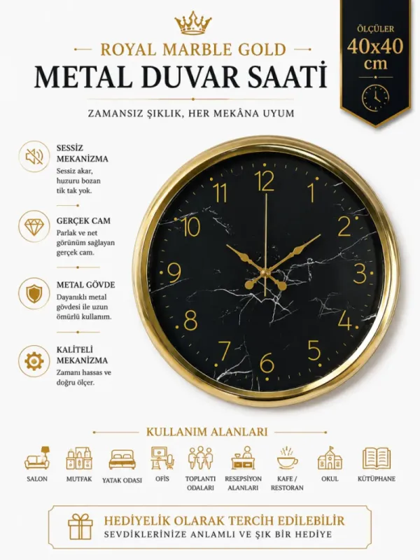 Gold Metal Duvar Saati 40 cm · Model 4011G