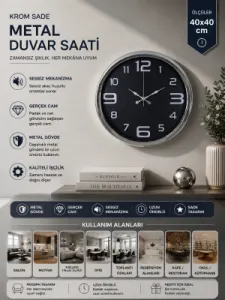 Krom Metal Duvar Saati 40 cm · Model 4009K