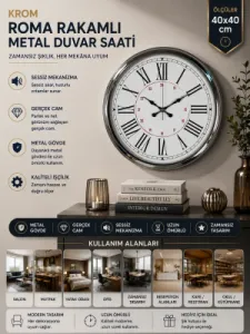 Krom Metal Duvar Saati 40 cm · Model 4052K