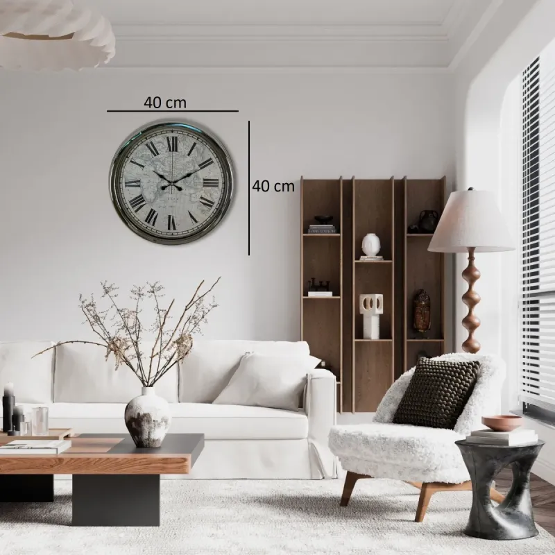 Krom Metal Duvar Saati 40 cm · Model 4057K