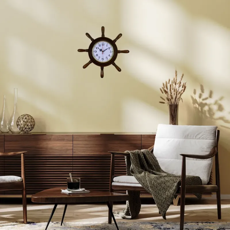 Kavelalı Eskitme Ahşap Dümen Duvar Saati 37 cm · Model D3701E