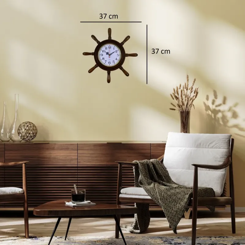 Kavelalı Eskitme Ahşap Dümen Duvar Saati 37 cm · Model D3701E