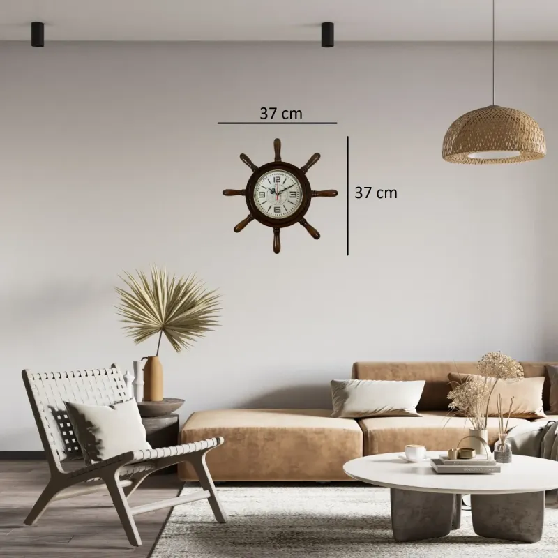 Eskitme Ahşap Dümen Duvar Saati 37 cm · Model D3716E