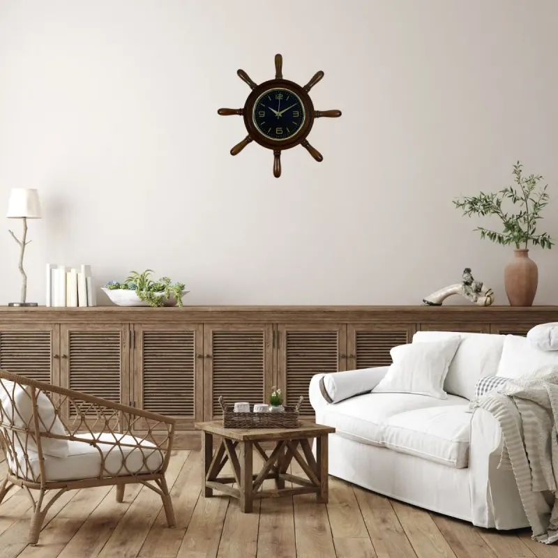 Kavelalı Retro Görünümlü Eskitme Ahşap Dümen Duvar Saati 37 cm · Model D3744E