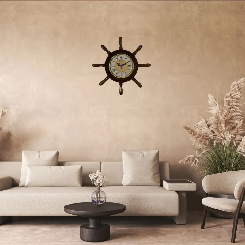 Kavelalı Retro Görünümlü Eskitme Ahşap Dümen Duvar Saati 37 cm · Model D3753E