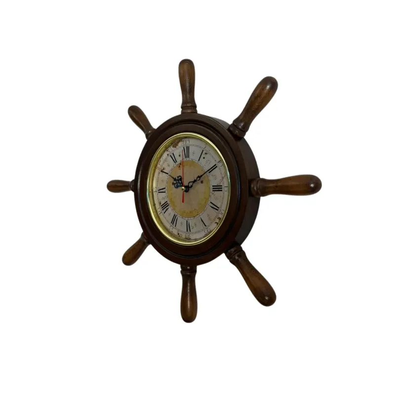 Kavelalı Retro Görünümlü Eskitme Ahşap Dümen Duvar Saati 37 cm · Model D3753E