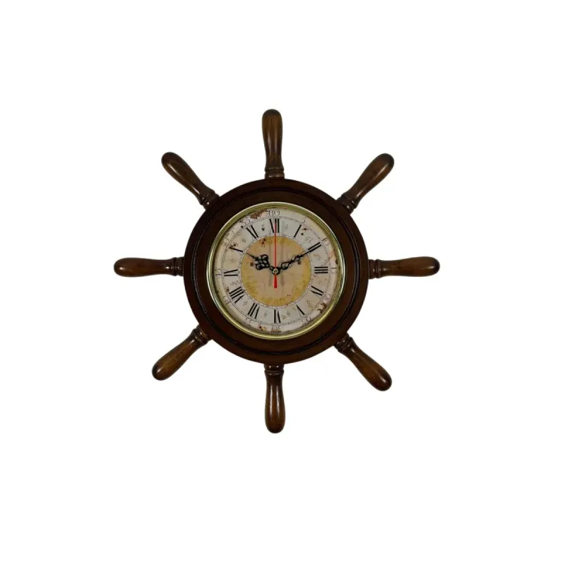 Kavelalı Retro Görünümlü Eskitme Ahşap Dümen Duvar Saati 37 cm · Model D3753E