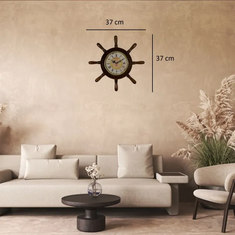 Kavelalı Retro Görünümlü Eskitme Ahşap Dümen Duvar Saati 37 cm · Model D3753E