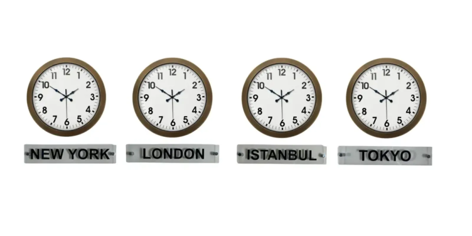 4 lü 36 Cm Tabelalı Eskitme Metal Dünya Saati