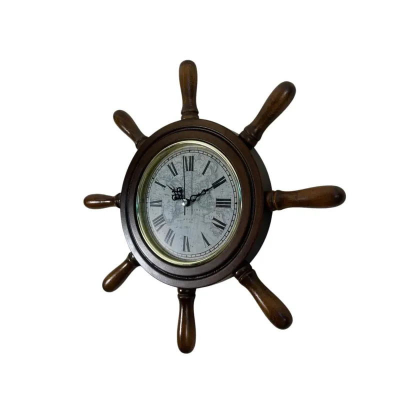 Kavelalı Eskitme Ahşap Dümen Duvar Saati 37 cm · Model D3757E