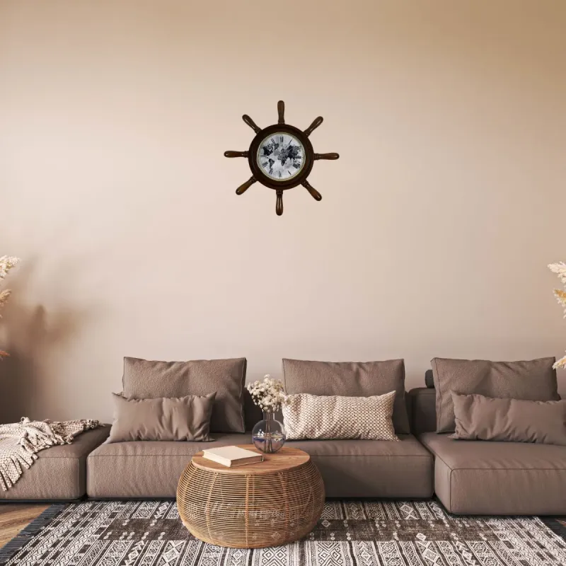 Kavelalı Eskitme Ahşap Dümen Duvar Saati 37 cm · Model D3764E
