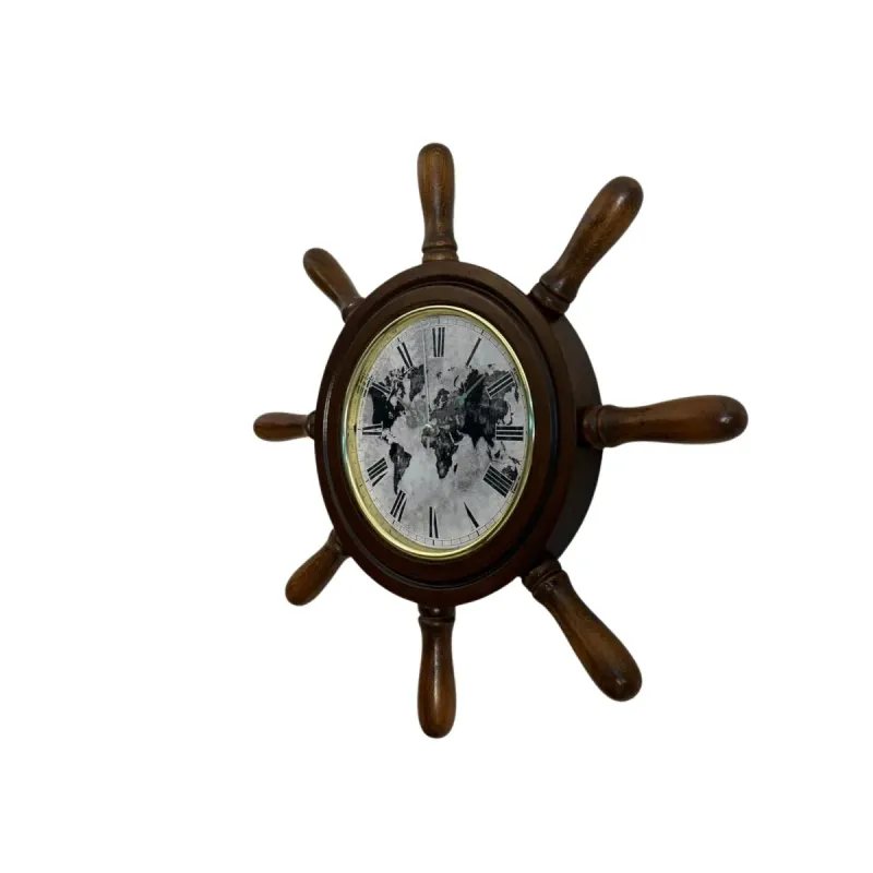 Kavelalı Eskitme Ahşap Dümen Duvar Saati 37 cm · Model D3764E