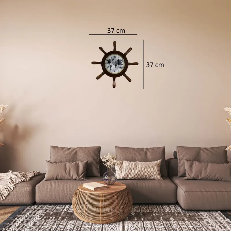 Kavelalı Eskitme Ahşap Dümen Duvar Saati 37 cm · Model D3764E