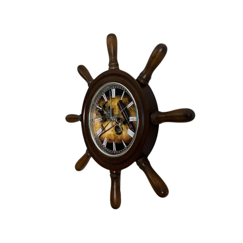 Kavelalı Eskitme Ahşap Dümen Duvar Saati 37 cm · Model D3782E