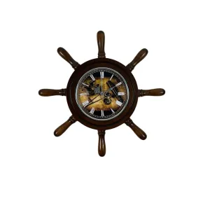 Kavelalı Eskitme Ahşap Dümen Duvar Saati 37 cm · Model D3782E