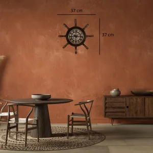 Kavelalı Retro Görünümlü Eskitme Ahşap Dümen Duvar Saati 37 cm · Model D3784E