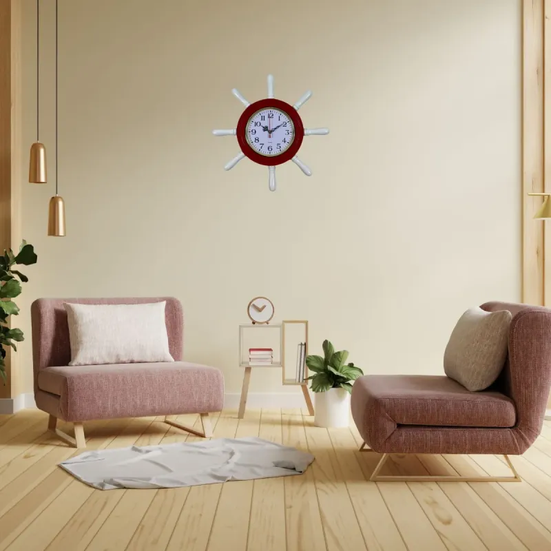 Kavelalı Kırmızı Ahşap Dümen Duvar Saati 37 cm · Model D3701R