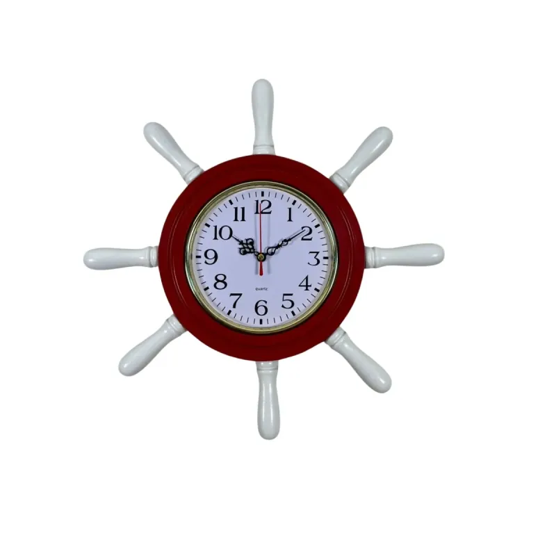 Kavelalı Kırmızı Ahşap Dümen Duvar Saati 37 cm · Model D3701R