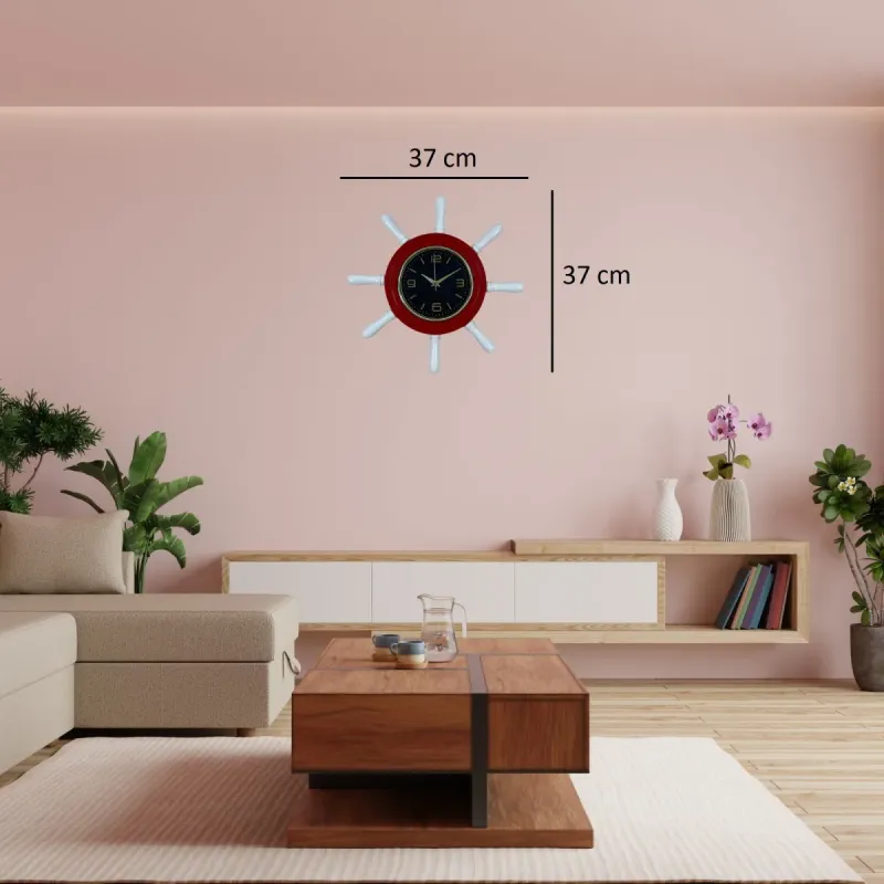 Kavelalı Kırmızı Ahşap Dümen Duvar Saati 37 cm · Model D3744R