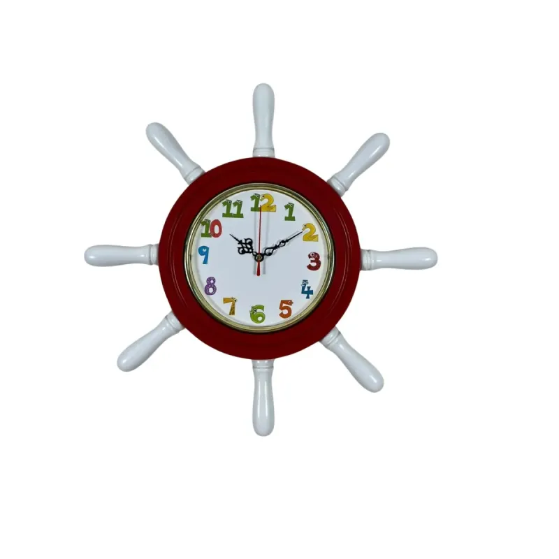 Kavelalı Çocuk Odası Kırmızı Ahşap Dümen Duvar Saati 37 cm · Model D3794R