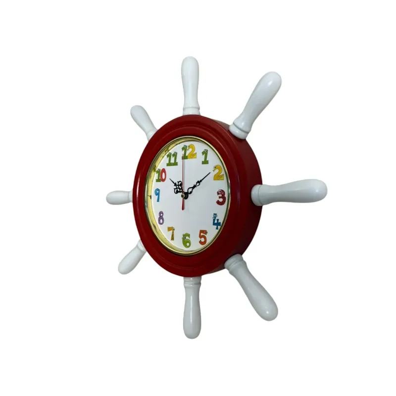 Kavelalı Çocuk Odası Kırmızı Ahşap Dümen Duvar Saati 37 cm · Model D3794R