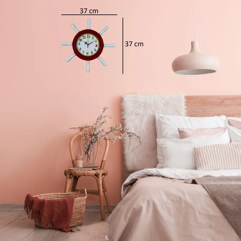 Kavelalı Çocuk Odası Kırmızı Ahşap Dümen Duvar Saati 37 cm · Model D3794R